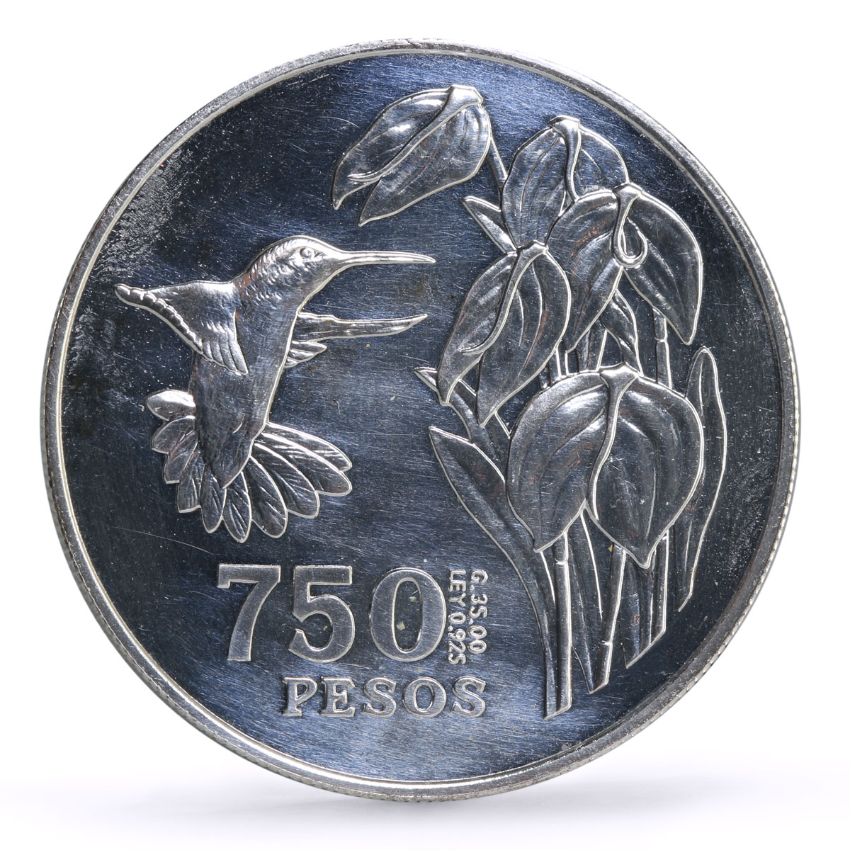 Colombia 750 pesos Conservation Wildlife Hummingbird Fauna silver coin 1978