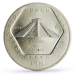 Mexico 10 pesos Precolombina Piramide Castillo Pyramid 5 oz silver coin 1994