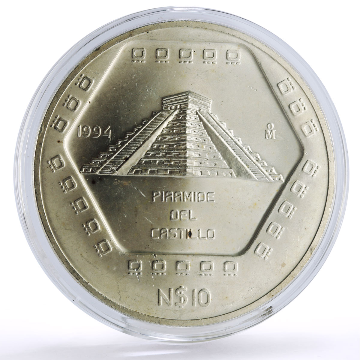 Mexico 10 pesos Precolombina Piramide Castillo Pyramid 5 oz silver coin 1994