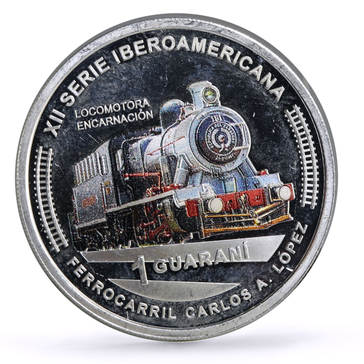 Paraguay 1 guarani Ibero-American Railways Encarnacion Train silver coin 2020