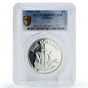 Bahamas 5 dollars Columbus Memorial Ship Clipper PR69 PCGS silver coin 1982