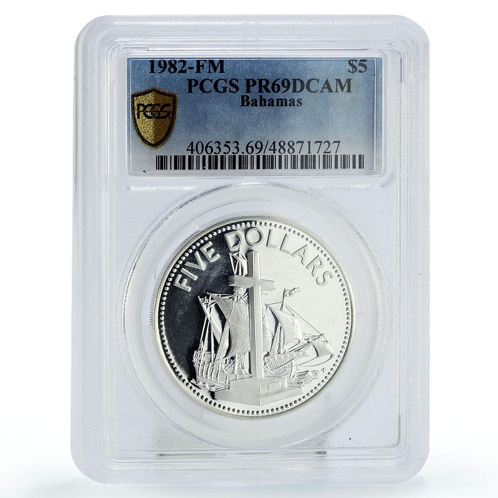 Bahamas 5 dollars Columbus Memorial Ship Clipper PR69 PCGS silver coin 1982
