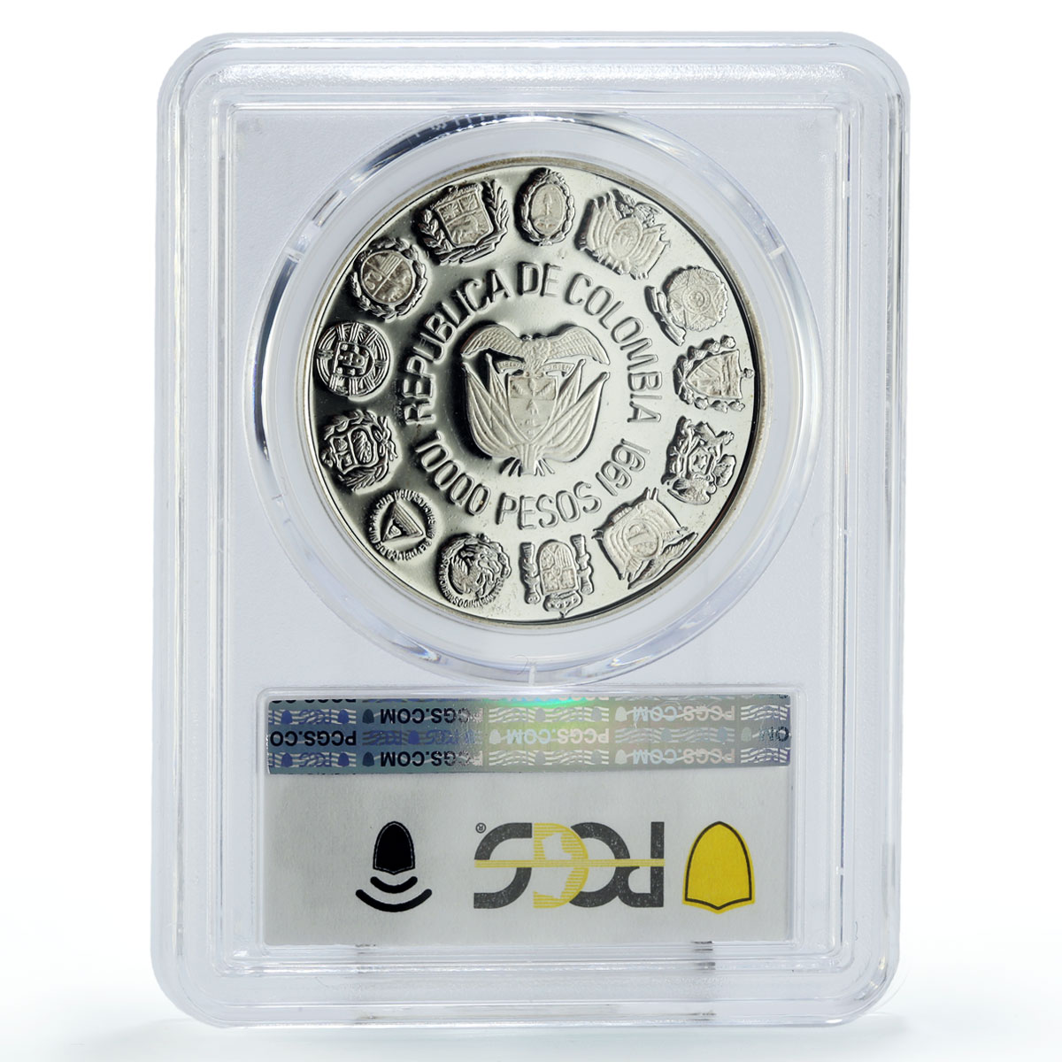 Colombia 10000 pesos Two Worlds Encounter Santa Fe Bogota PR67 PCGS Ag coin 1991