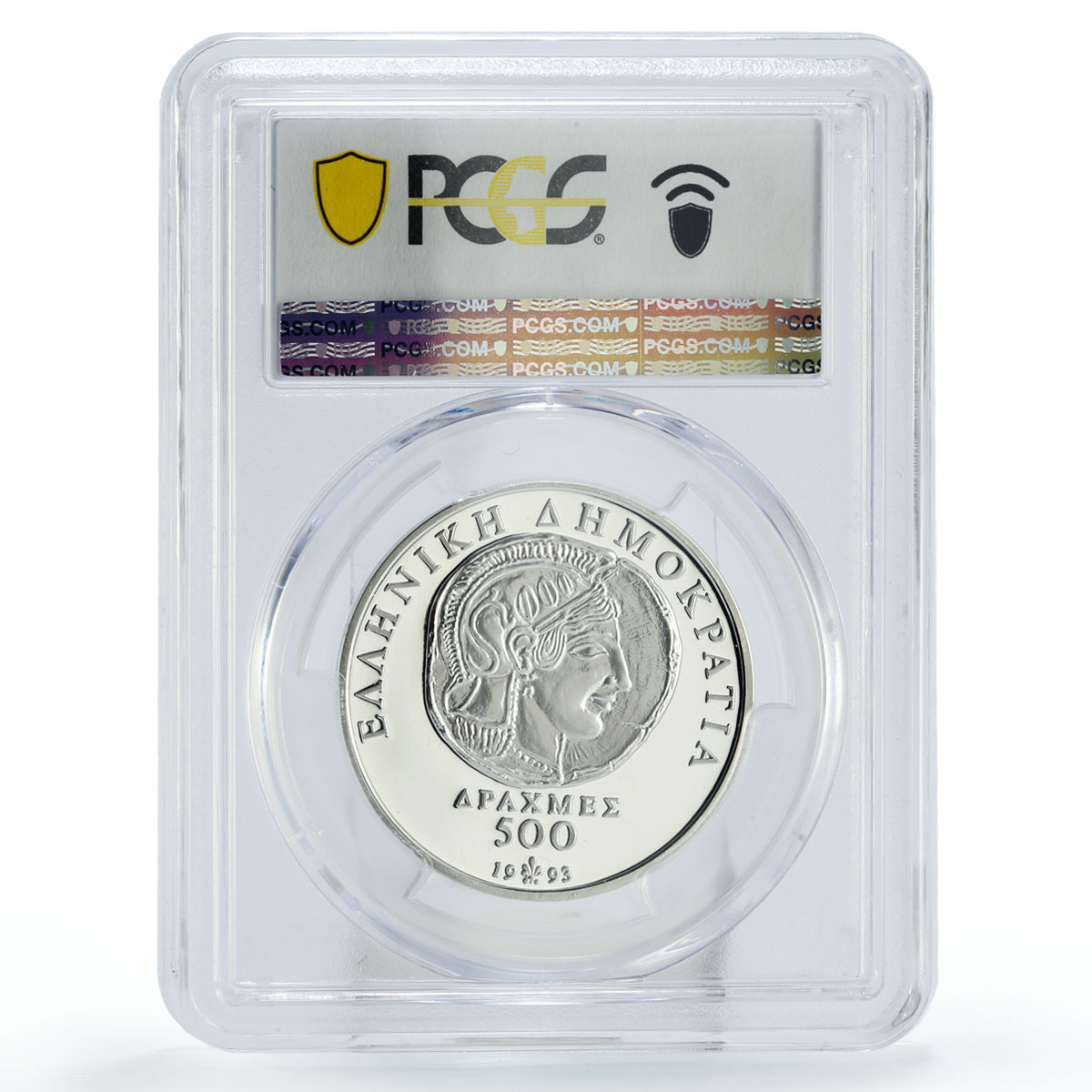 Greece 500 drachmes Democracy Anniversary Seated Zeus PR69 PCGS silver coin 1993