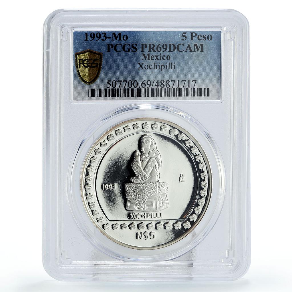 Mexico 5 pesos Precolombina Xochipilli Statue Sculpture PR69 PCGS Ag coin 1993