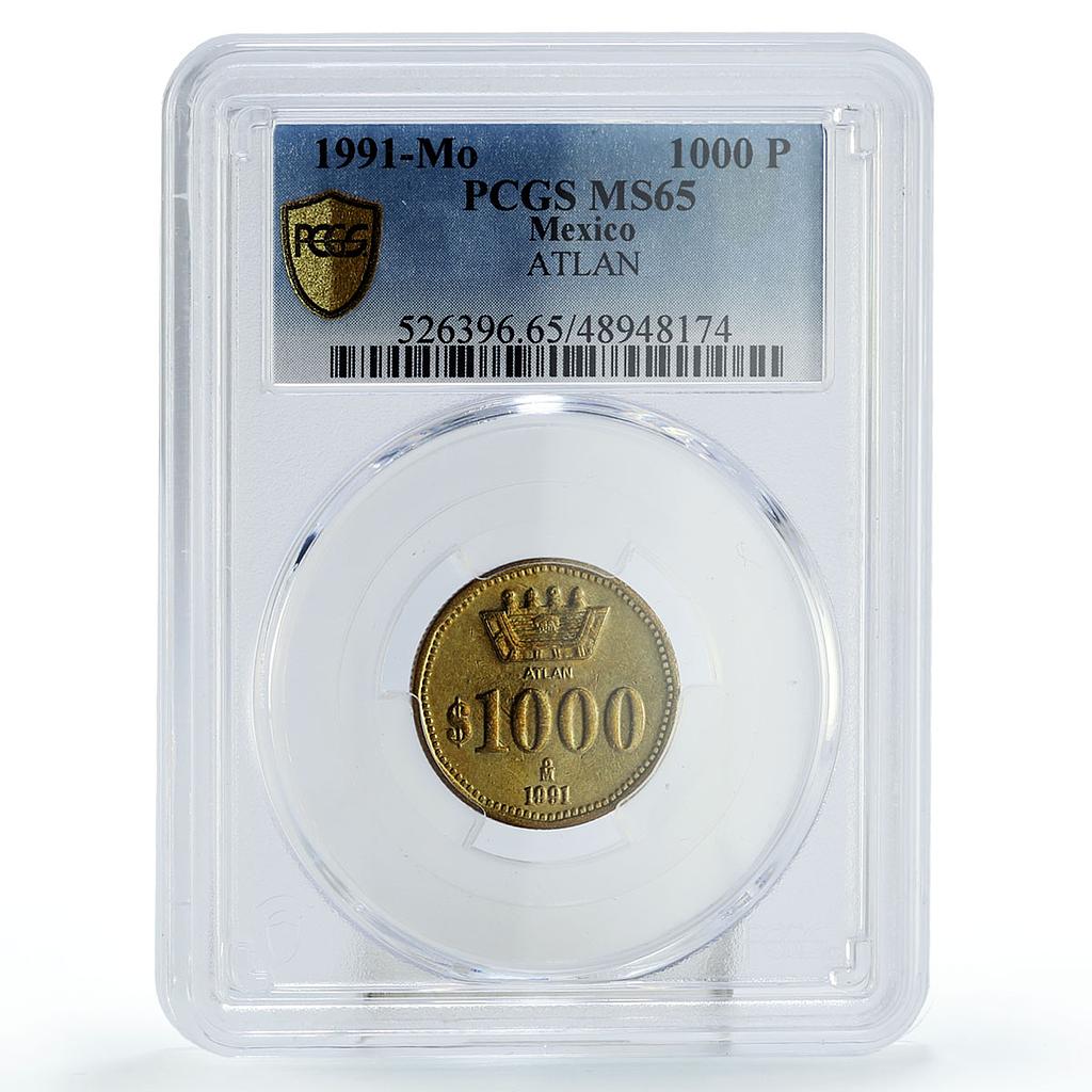 Mexico 1000 pesos ATLAN Monetary Reform Unissued Type MS65 PCGS bronze coin 1991