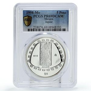 Mexico 5 pesos Precolombina Jaguar Carving Art PR69 PCGS silver coin 1998