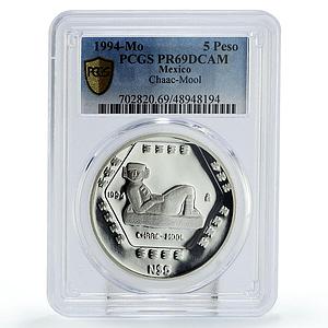 Mexico 5 pesos Precolombina Chaac Mool Sculpture PR69 PCGS silver coin 1994
