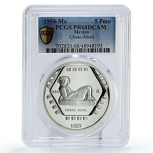 Mexico 5 pesos Precolombina Chaac Mool Sculpture PR68 PCGS silver coin 1994