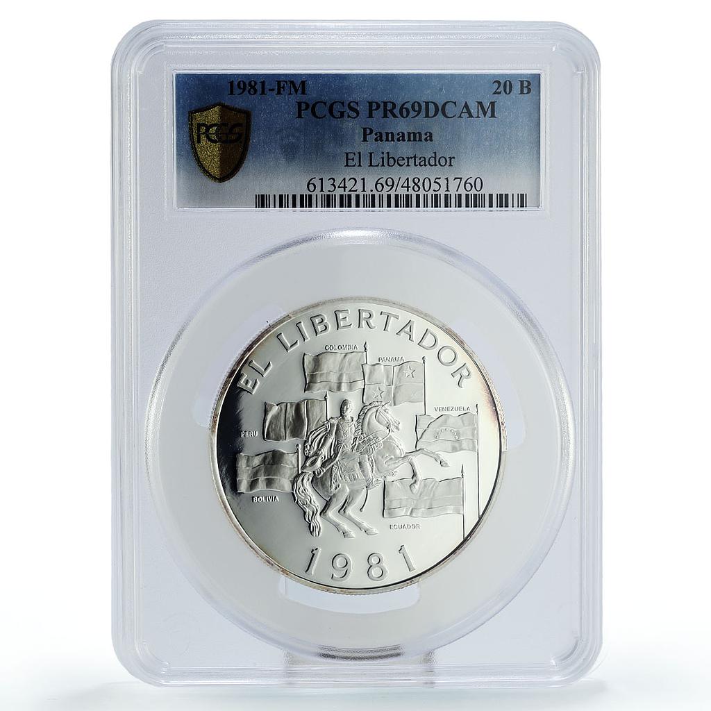 Panama 20 balboas Simon Bolivar Libertador Politics PR69 PCGS silver coin 1981