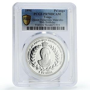 Tonga 1 paanga Queen Halaevalu Mataaho Birth Politics PR70 PCGS silver coin 1996