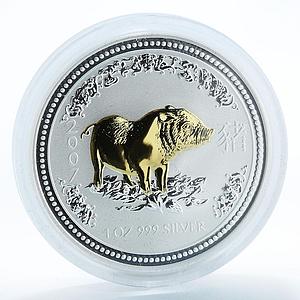 Australia 1 dollar Lunar Calendar I Year of the Pig gilded silver coin 2007