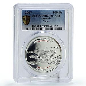 Armenia 100 dram Conservation Red Book Viper Snake Fauna PR69 PCGS Ag coin 2007