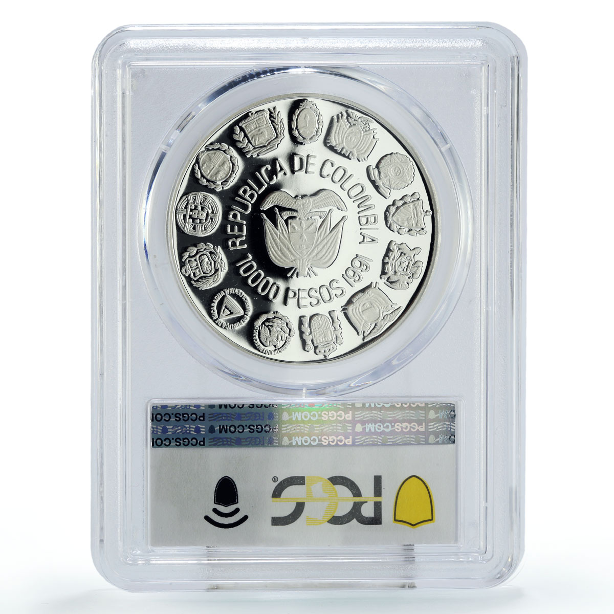 Colombia 10000 pesos Two Worlds Encounter Santa Fe Bogota PR68 PCGS Ag coin 1991