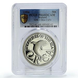 Sealand 50 cents Sea Treasures Orca Whale Fauna X#8.1 PR68 PCGS CuNi coin 1994