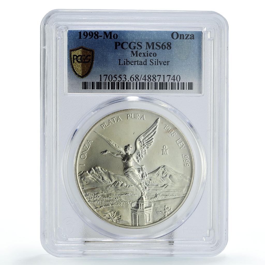 Mexico 1 onza Libertad Angel of Independence MS68 PCGS silver coin 1998