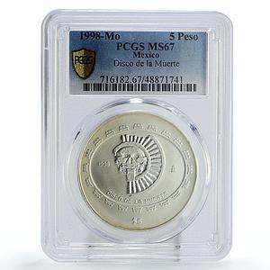 Mexico 5 pesos Precolombina Disco Muerte Death Disc MS67 PCGS silver coin 1998
