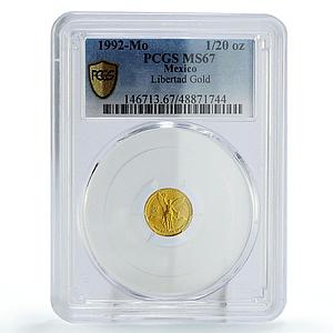Mexico 1/20 onza Libertad Angel of Independence MS67 PCGS gold coin 1992