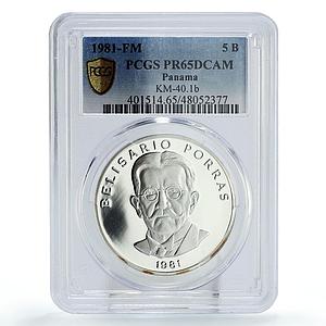 Panama 5 balboas Regular Coinage Belisario Porras PR65 PCGS silver coin 1981