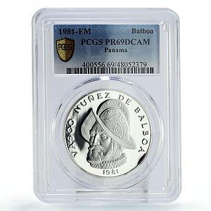 Panama 1 balboa Regular Coinage Vasco Balboa KM-39.1b PR69 PCGS silver coin 1981