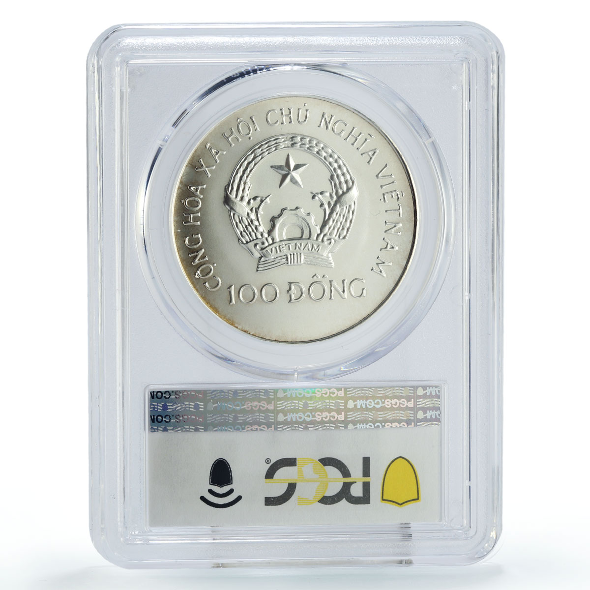 Vietnam 100 dong Seafaring Dragon Boat Ship Large MS68 PCGS silver coin 1988