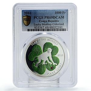 Congo 1000 francs Lunar Year of the Monkey Lucky PR69 PCGS silver coin 2016