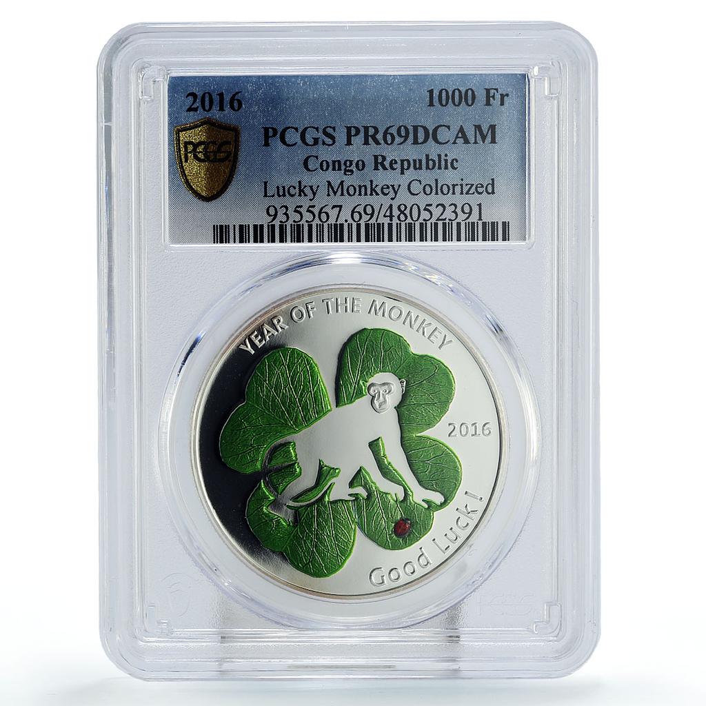 Congo 1000 francs Lunar Year of the Monkey Lucky PR69 PCGS silver coin 2016