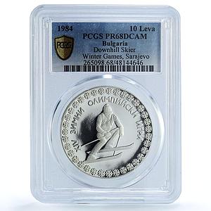 Bulgaria 10 leva Winter Olympic Games Downhill Skier PR68 PCGS silver coin 1984
