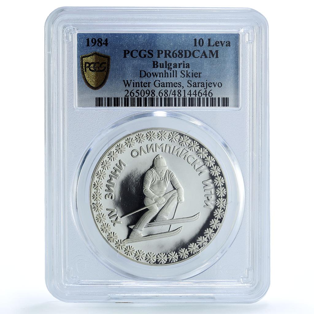 Bulgaria 10 leva Winter Olympic Games Downhill Skier PR68 PCGS silver coin 1984 Bulgaria 10 leva Winter Olympic Games Downhill Skier PR68 PCGS silver coin 1984