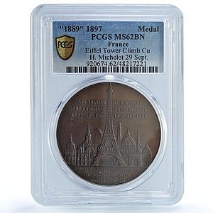 France Eiffel Tower Climb Charles Trotin MS62 PCGS copper token medal coin 1889