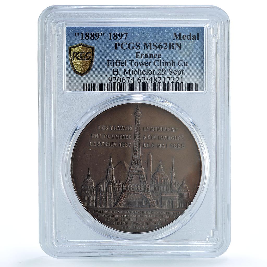 France Eiffel Tower Climb Charles Trotin MS62 PCGS copper token medal coin 1889