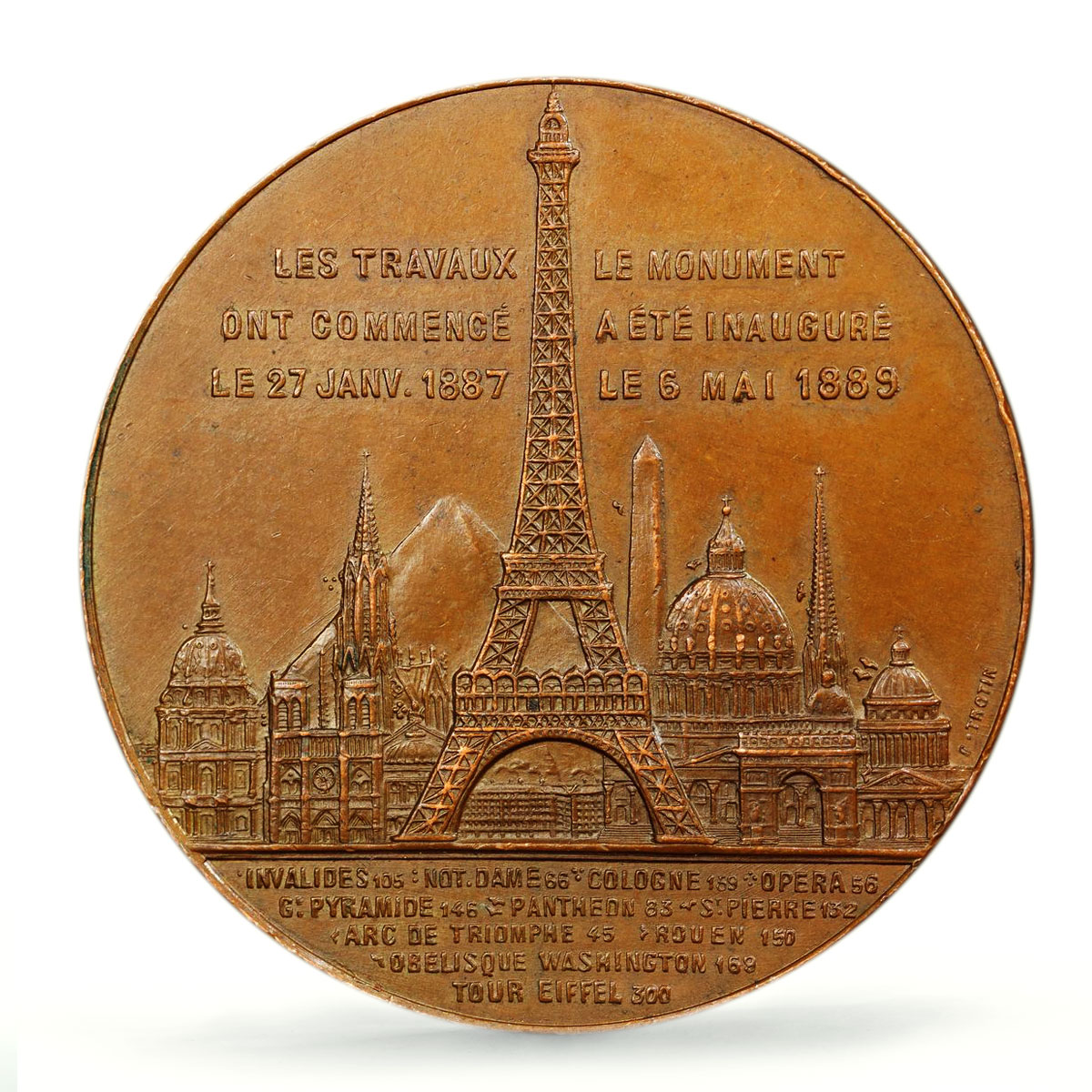 France Eiffel Tower Climb Charles Trotin MS62 PCGS copper token medal coin 1889