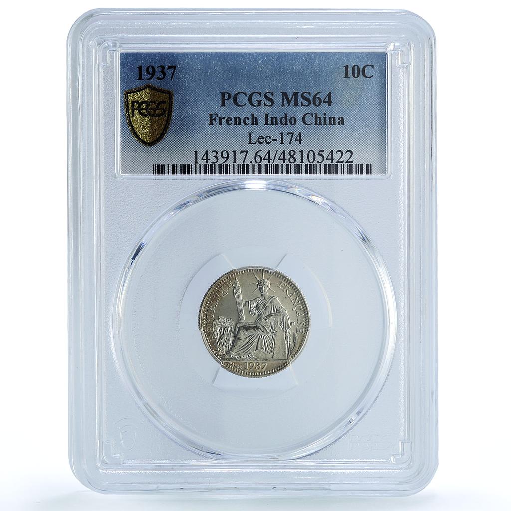 France French Indochina 10 cents Seated Liberty KM-16.2 MS64 PCGS Ag coin 1937 France French Indochina 10 cents Seated Liberty KM-16.2 MS64 PCGS Ag coin 1937