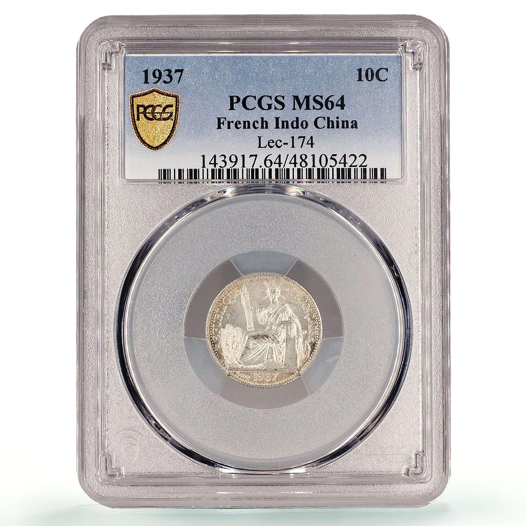 France French Indochina 10 cents Seated Liberty KM-16.2 MS64 PCGS Ag coin 1937