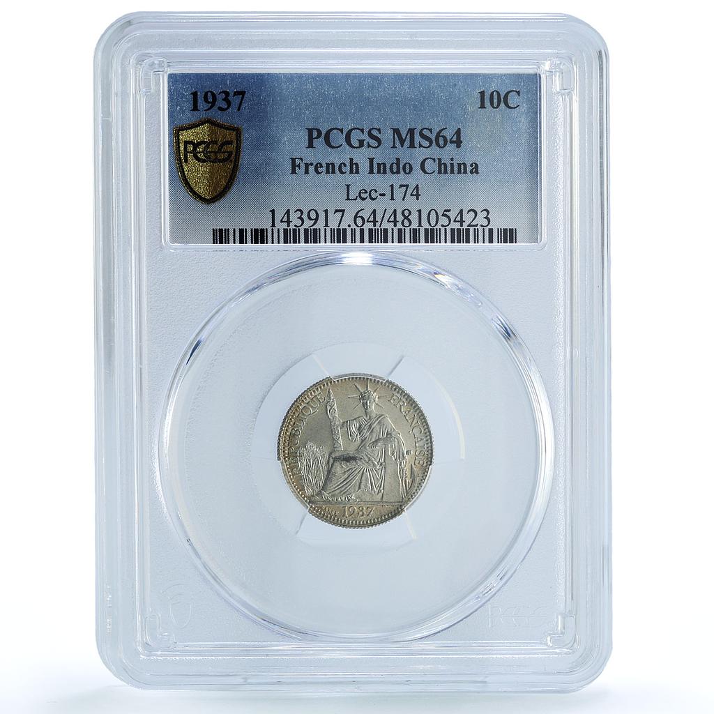France French Indochina 10 cents Seated Liberty KM-16.2 MS64 PCGS Ag coin 1937 France French Indochina 10 cents Seated Liberty KM-16.2 MS64 PCGS Ag coin 1937