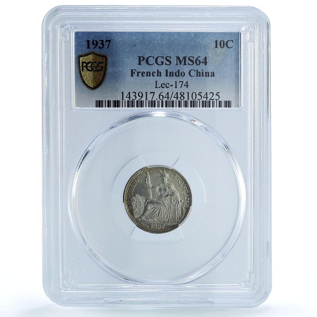 France French Indochina 10 cents Seated Liberty KM-16.2 MS64 PCGS Ag coin 1937 France French Indochina 10 cents Seated Liberty KM-16.2 MS64 PCGS Ag coin 1937