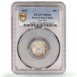 France French Indochina 10 cents Seated Liberty KM-16.2 MS64 PCGS Ag coin 1937