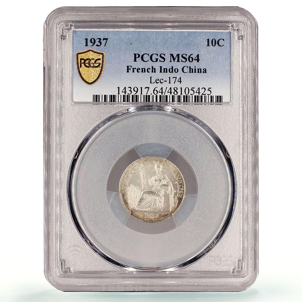 France French Indochina 10 cents Seated Liberty KM-16.2 MS64 PCGS Ag coin 1937