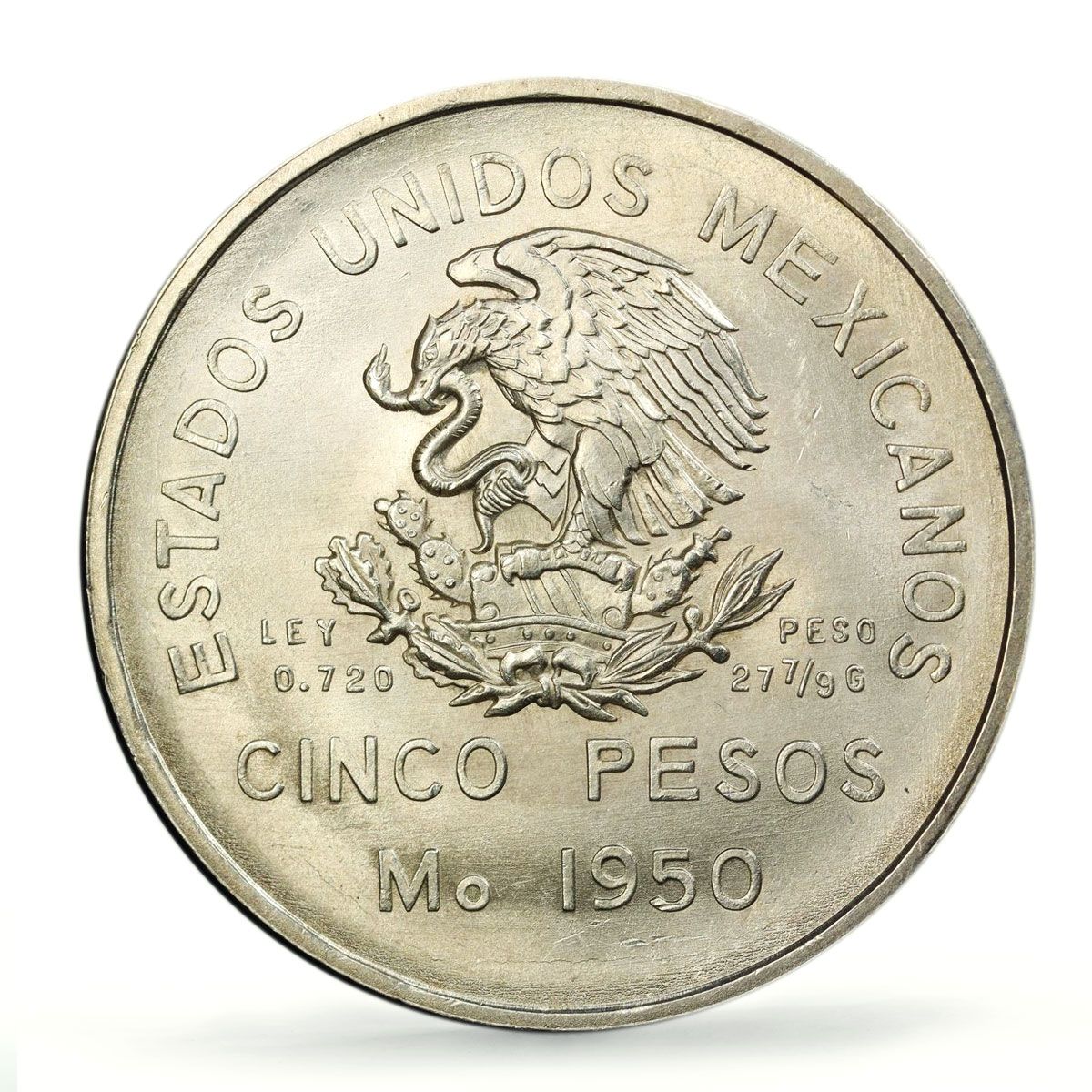 Mexico 5 pesos Southeastern Railroad Opening Train MS66 PCGS silver coin 1950