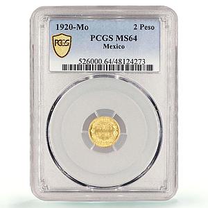Mexico 2 pesos Regular Coinage KM-461 MS64 PCGS gold coin 1920