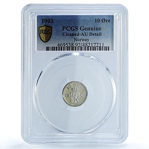 Norway 10 ore Regular Coinage King Oscar II KM-350 AU PCGS billon coin 1903