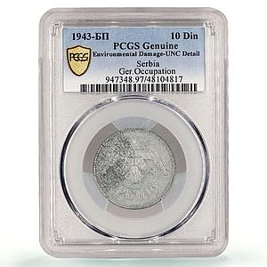 Serbia 10 dinara Regular Coinage German Occupation KM-33 UNC PCGS zinc coin 1943