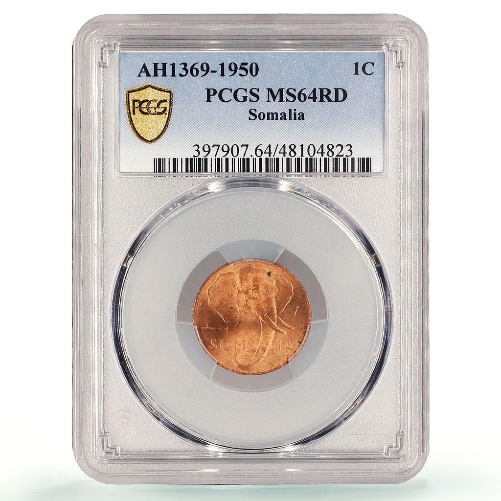 Italy Somalia 1 centesimo Regular Coinage Elephant MS64 PCGS brass coin 1950