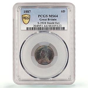 Great Britain 6 pence Regular Coinage Queen Victoria MS64 PCGS silver coin 1887