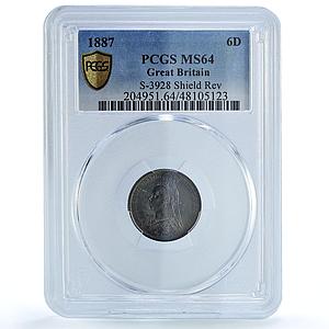 Great Britain 6 pence Regular Coinage Queen Victoria MS64 PCGS silver coin 1887