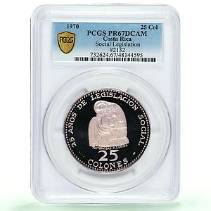 Costa Rica 25 colones Legislation Maternidad Sculpture PR67 PCGS Ag coin 1970