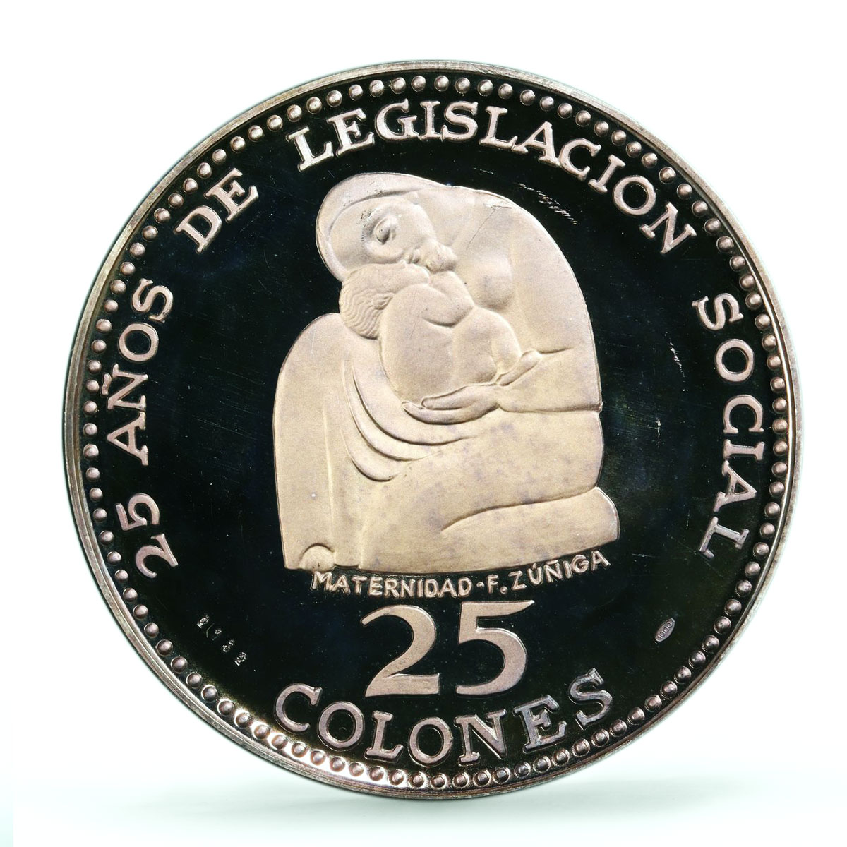 Costa Rica 25 colones Legislation Maternidad Sculpture PR67 PCGS Ag coin 1970