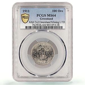 Denmark Greenland 100 ore Mining LTD Crossed Hammers MS64 PCGS nickel coin 1911