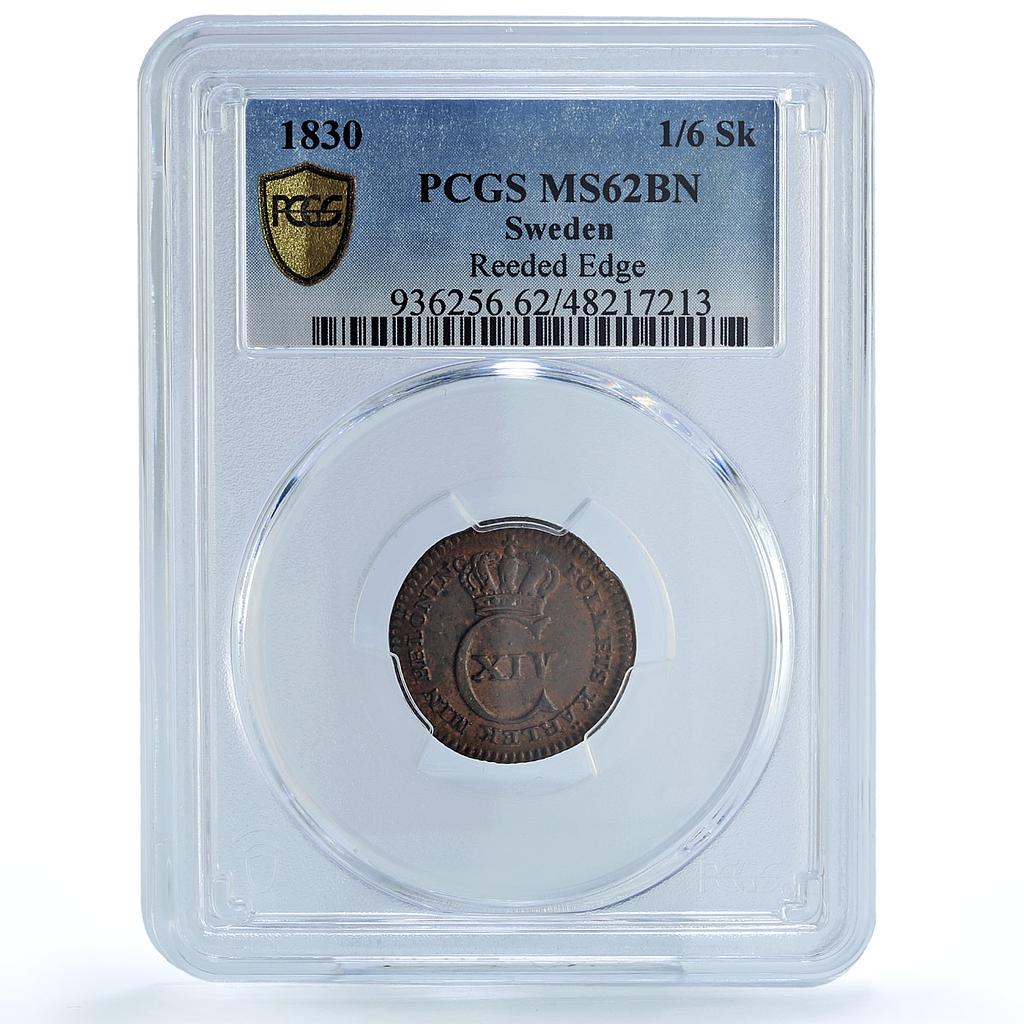 Sweden 1/6 skilling Regular Cuinage Carl XIV KM-625 MS62 PCGS copper coin 1830 Sweden 1/6 skilling Regular Cuinage Carl XIV KM-625 MS62 PCGS copper coin 1830