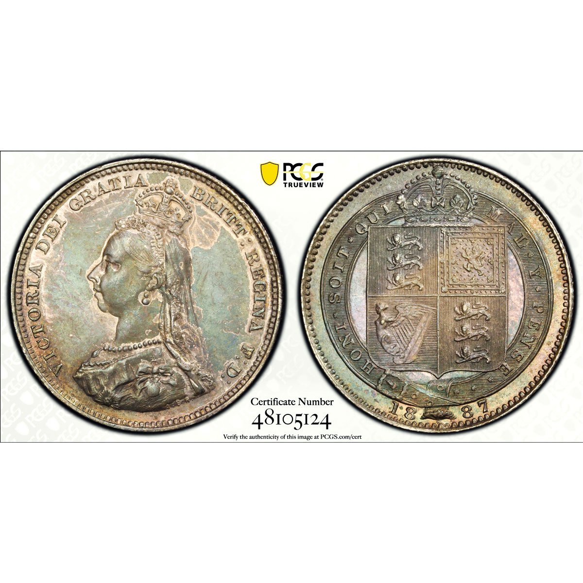 Gr Britain 1 shilling Regular Coinage Queen Victoria MS62 PCGS silver coin 1887